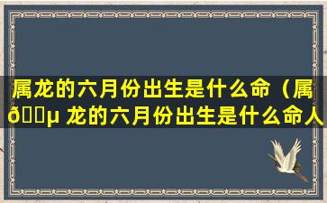 属龙的六月份出生是什么命（属 🐵 龙的六月份出生是什么命人）